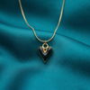 Midnight Black Enamel Puffy Heart Snake Chain Necklace