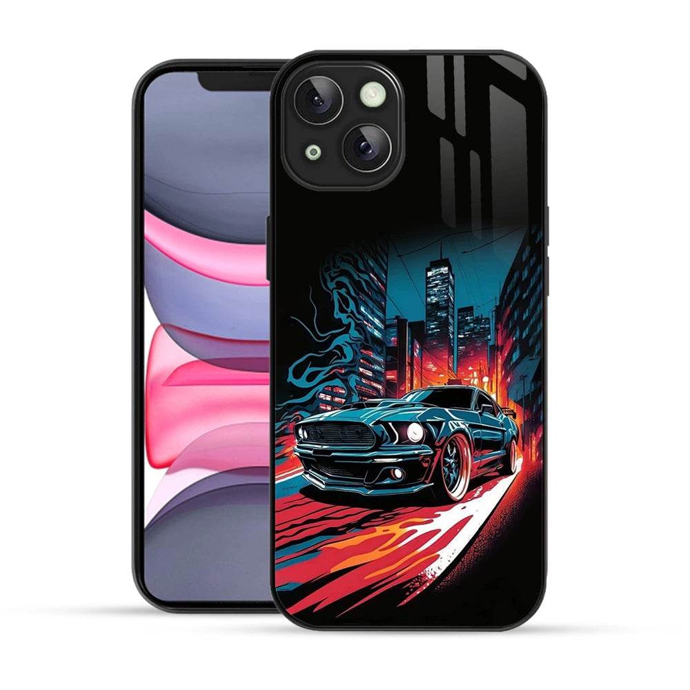 Bornstud 2D Glass Printed Car iPhone 13 Back Cover - Stylish & Durable Case - Bornstud