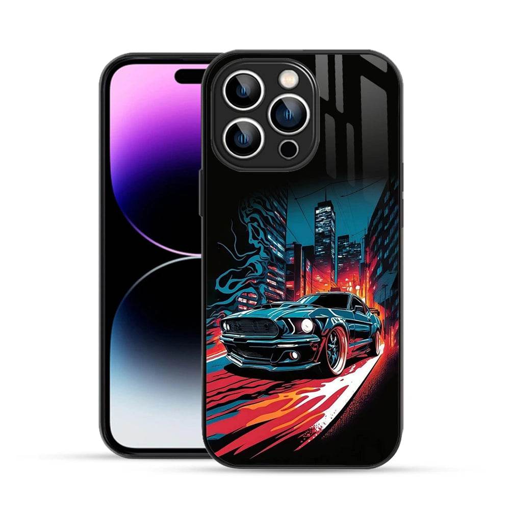 Bornstud 2D Glass Printed Car iPhone 14 Pro Back Cover - Stylish & Durable Case - Bornstud