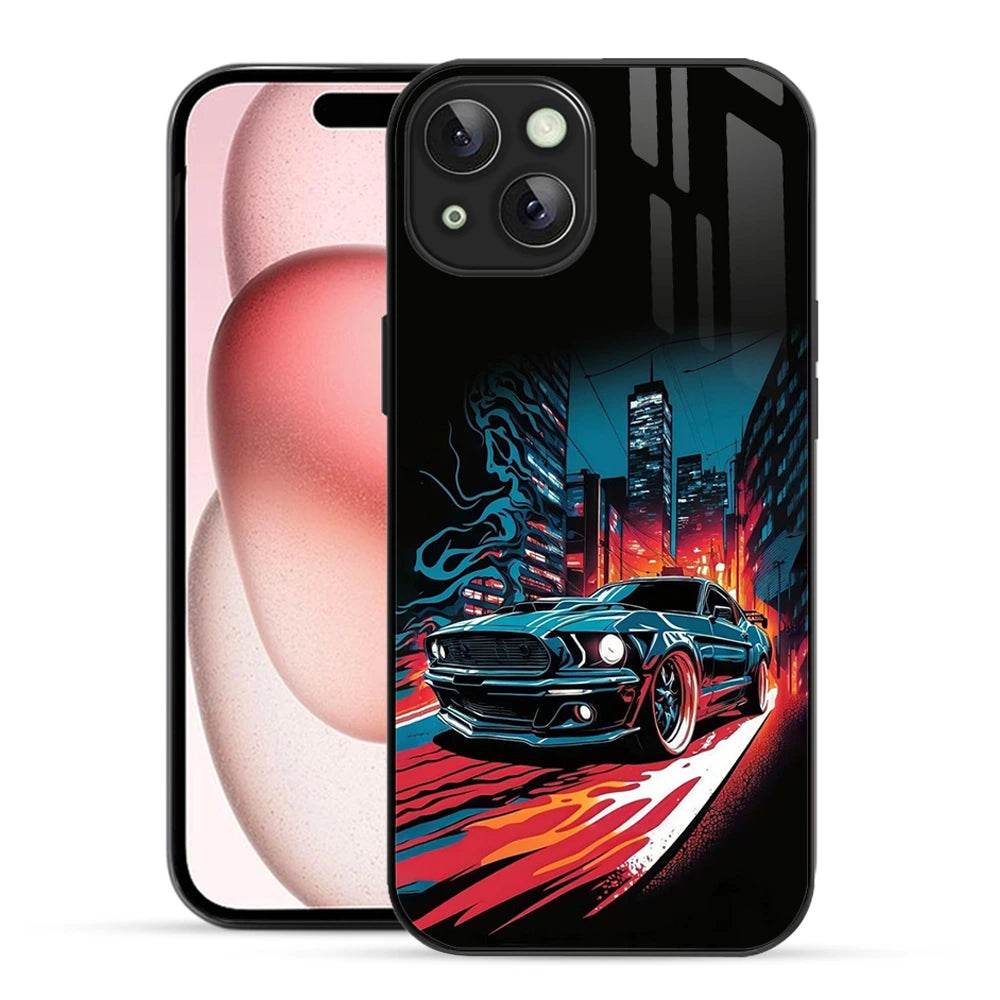 Bornstud 2D Glass Printed Car iPhone 15 Back Cover - Stylish & Durable Case - Bornstud