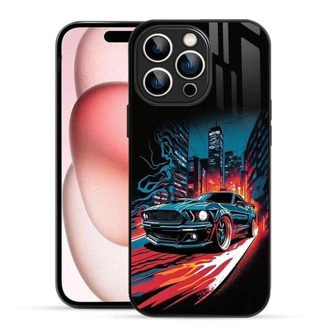 Bornstud 2D Glass Printed Car iPhone 15 Pro Back Cover - Stylish & Durable Case - Bornstud