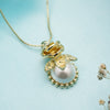 Vintage Rose & Pearl Jewelry Set - Gold Floral Pendant Necklace & Matching Rose Stud Earrings