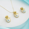 Vintage Rose & Pearl Jewelry Set - Gold Floral Pendant Necklace & Matching Rose Stud Earrings