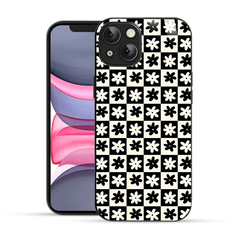Bornstud Retro Floral Checkered Printed Case for iPhone 14