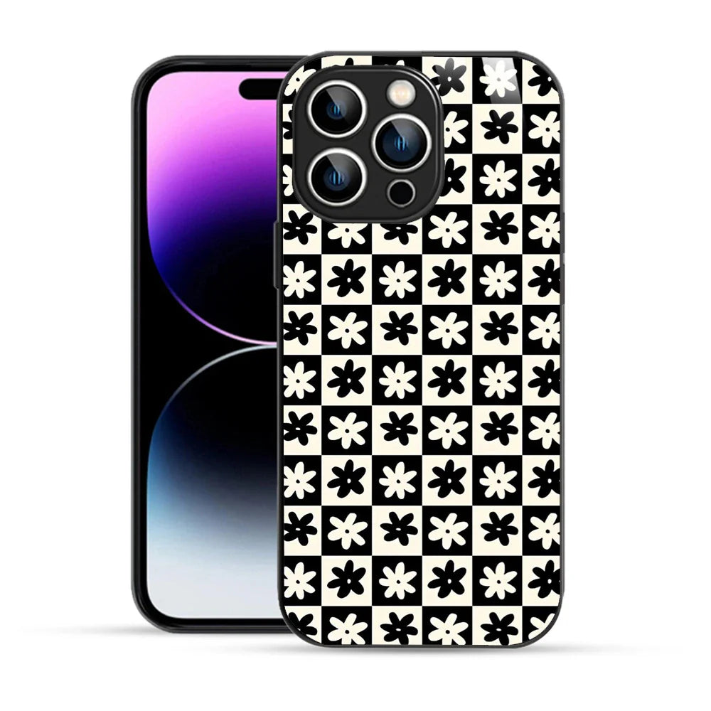 Bornstud Retro Floral Checkered Printed Case for iPhone 14 Pro Max