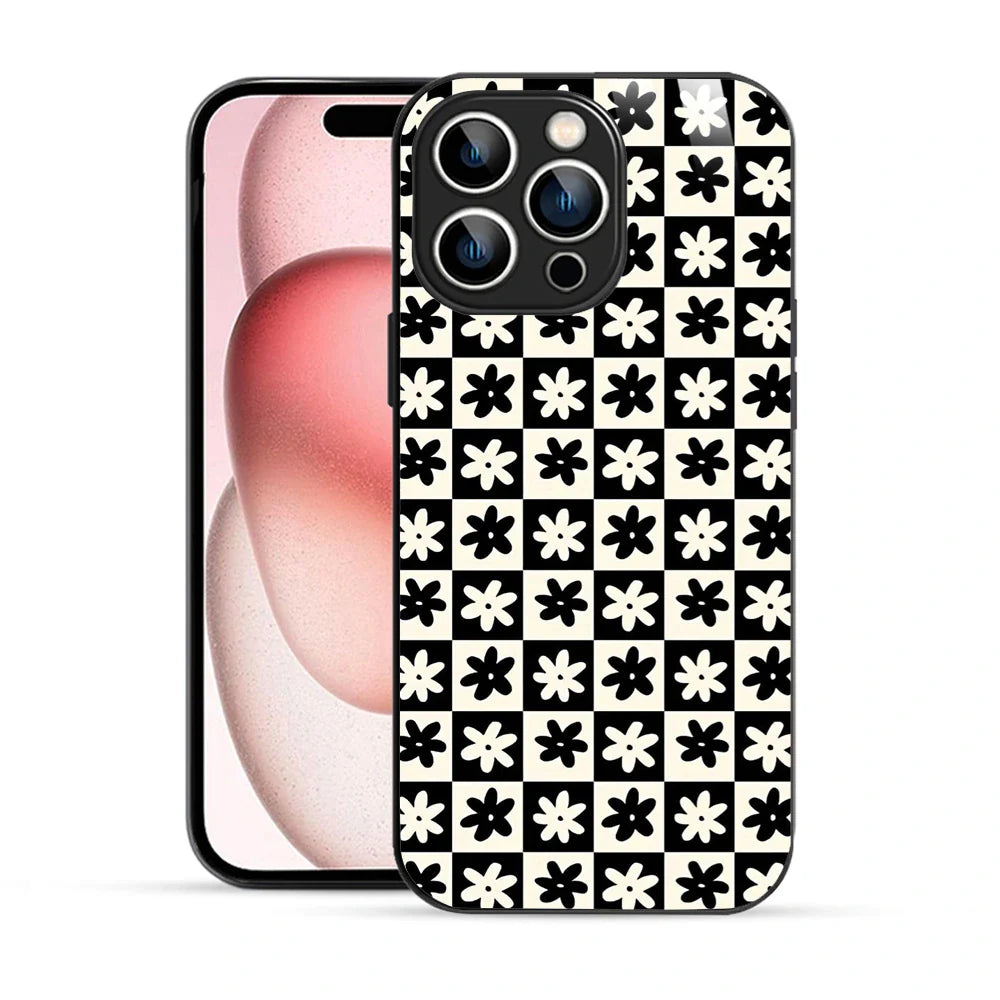 Bornstud Retro Floral Checkered Printed Case for iPhone 15 Pro Max