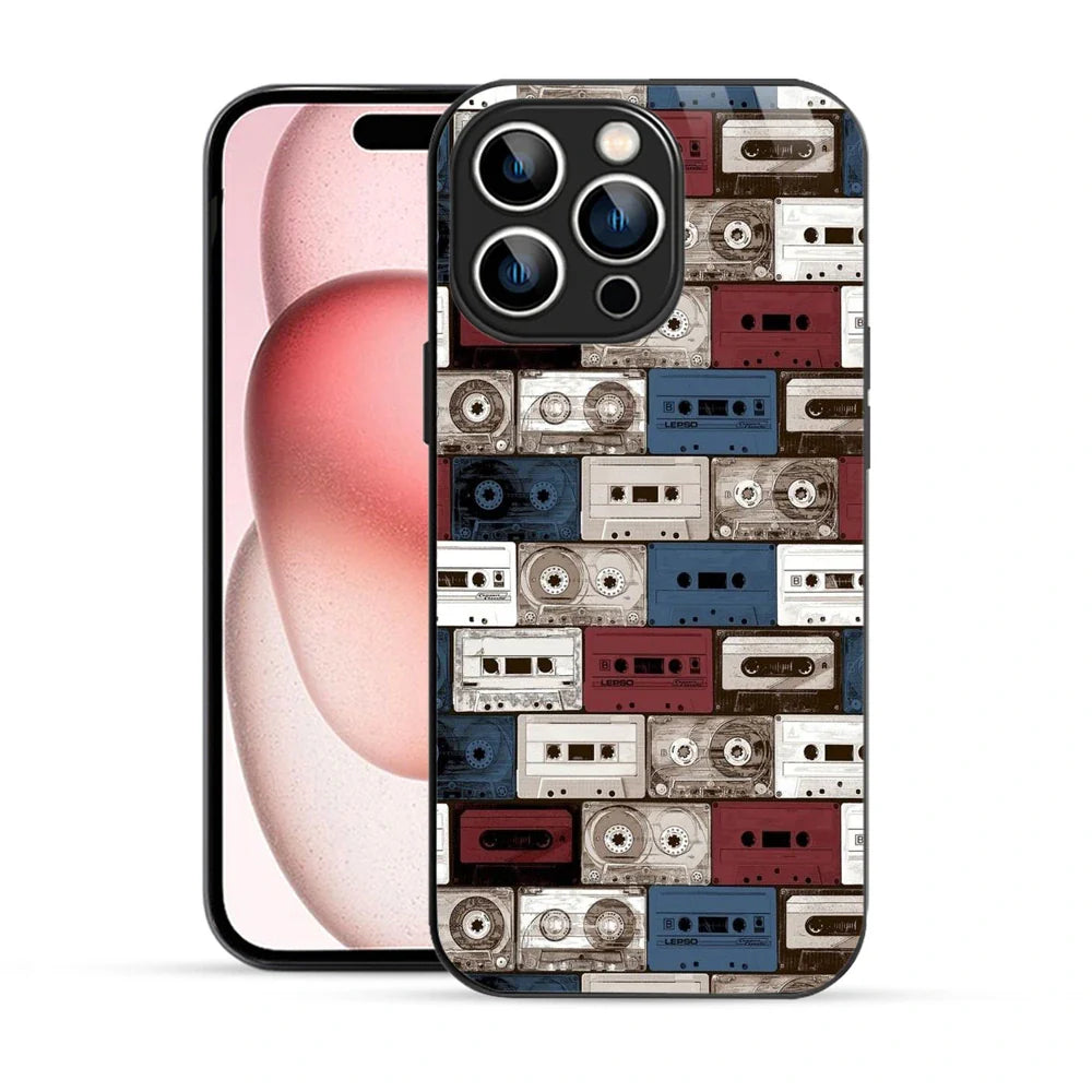 Bornstud Retro Tape Stack Printed Case for iPhone 15 Pro