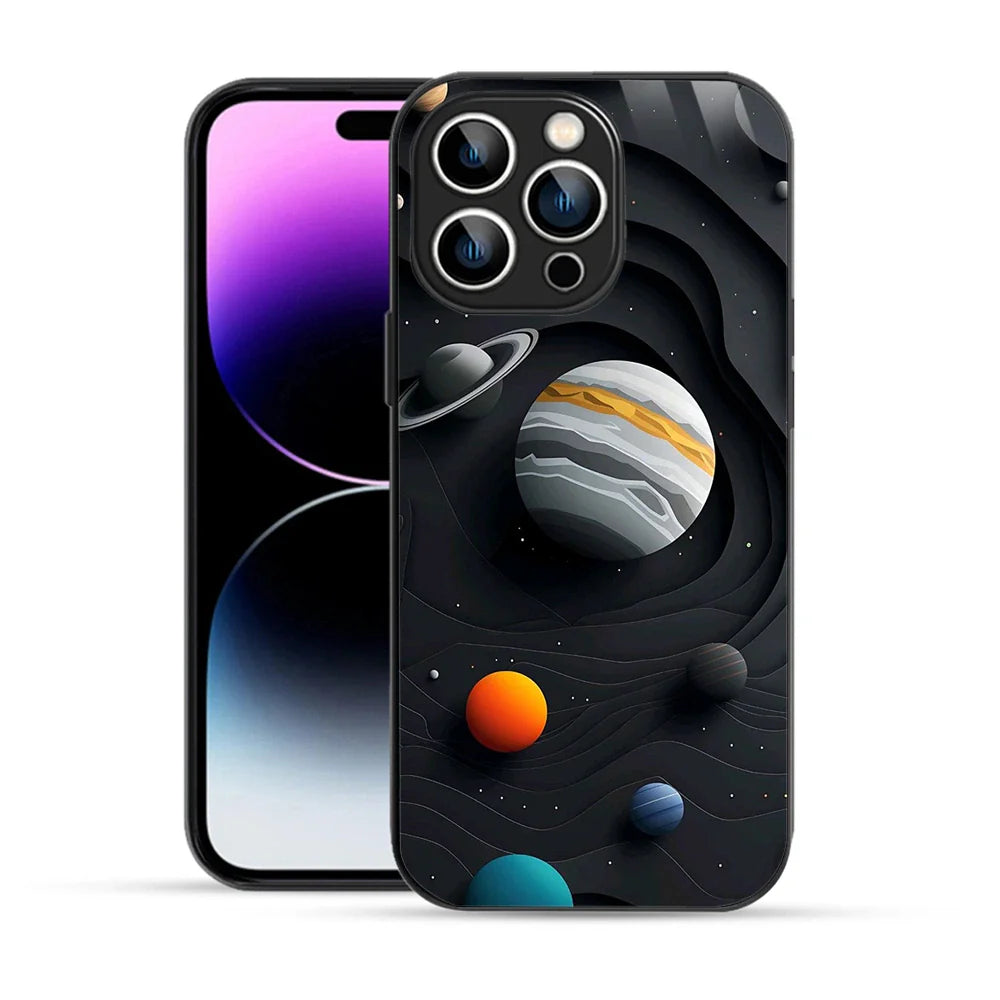 Bornstud Galaxy Solar collage Black Printed Case for iPhone 14 Pro