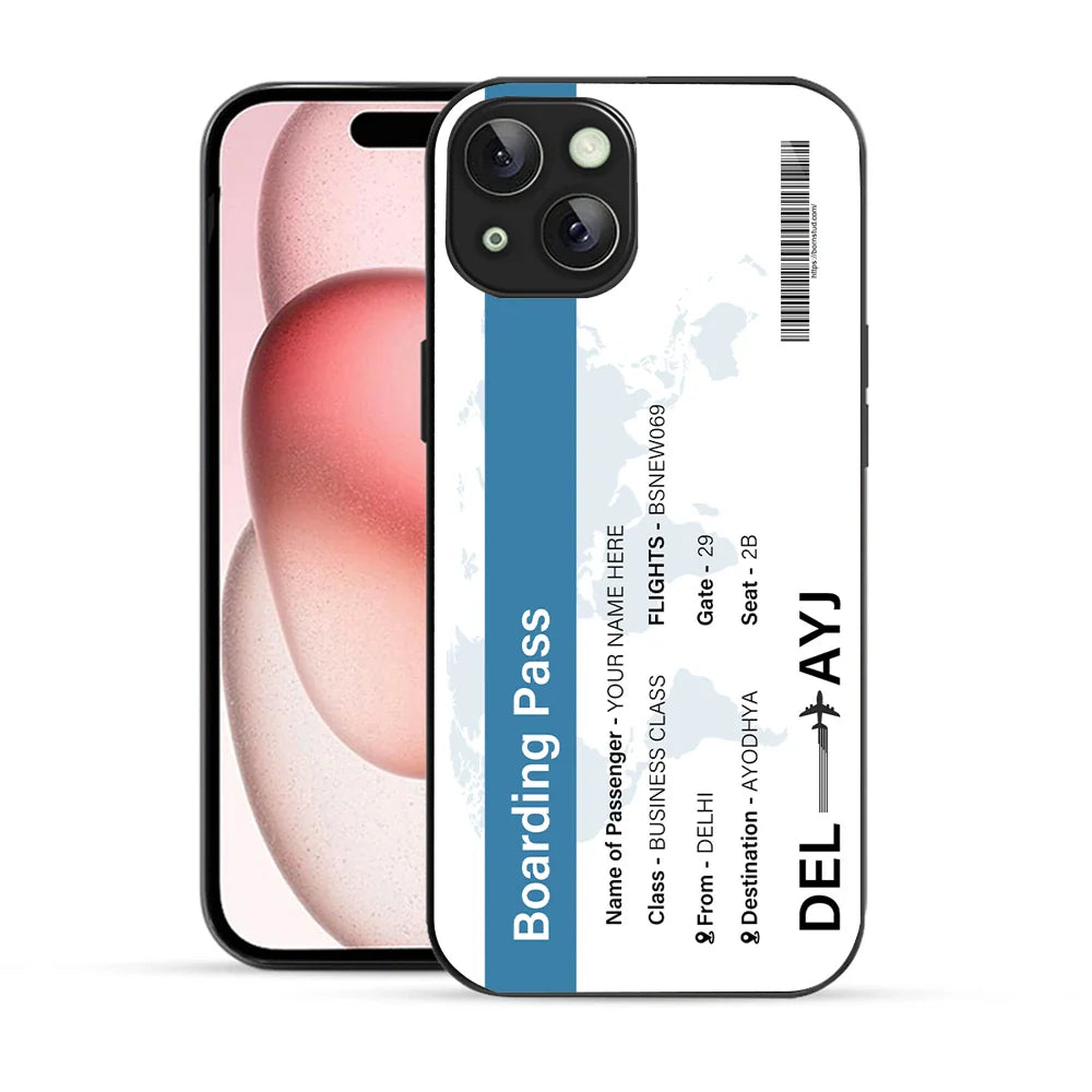 Bornstud Personalised my Boarding Pass Printed Case for iPhone 15 Dirty Blue