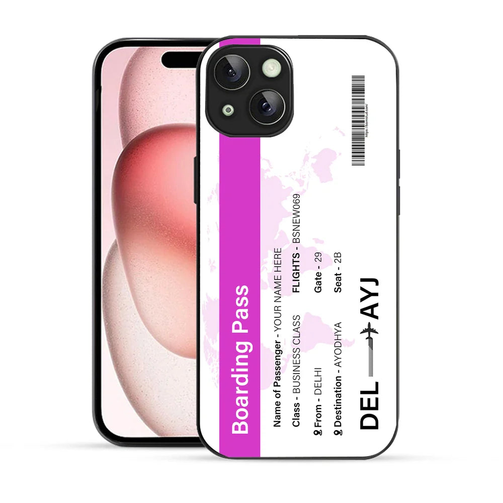 Bornstud Personalised my Boarding Pass Printed Case for iPhone 15 Pinkish Purple