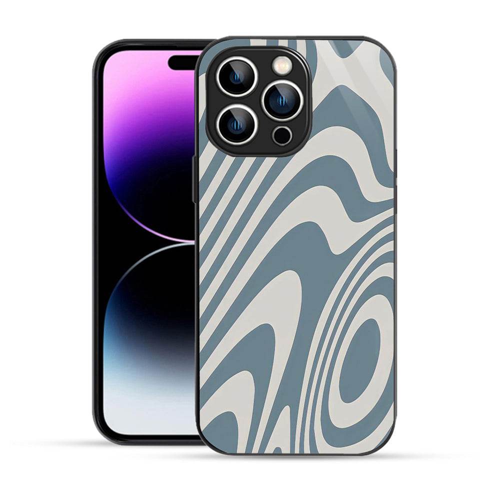 Elevate Your iPhone Experience with Bornstud's 2D Glass Printed Aesthetic Blue Curve Pattern Mobile Back Cover - Bornstud