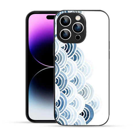 Elevate Your iPhone Experience with Bornstud's 2D Glass Printed Aesthetic Blue and White Pattern with Waves Mobile Back Cover - Bornstud