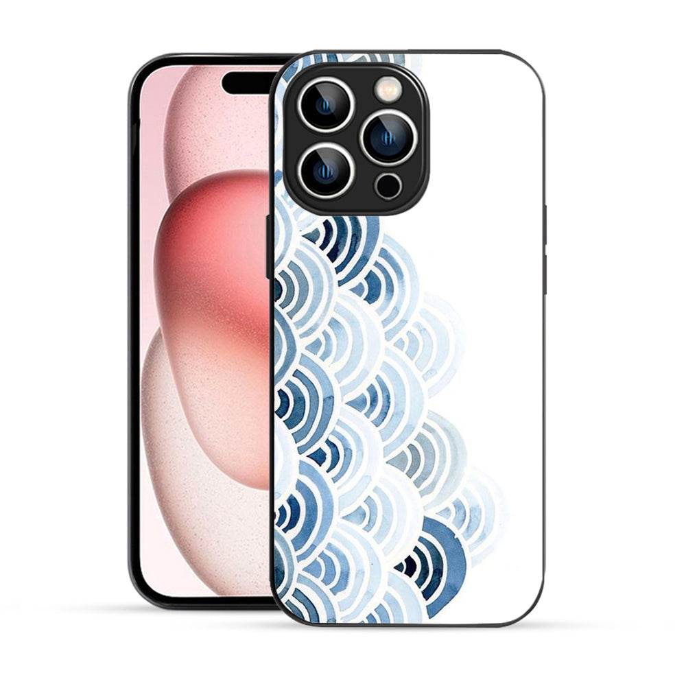 Elevate Your iPhone Experience with Bornstud's 2D Glass Printed Aesthetic Blue and White Pattern with Waves Mobile Back Cover - Bornstud