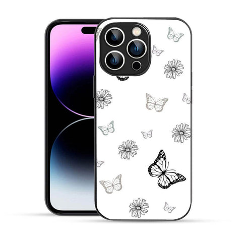 Elevate Your iPhone Experience with Bornstud's 2D Glass Printed Aesthetic Pattern with Doodle Butterflies  Mobile Back Cover - Bornstud