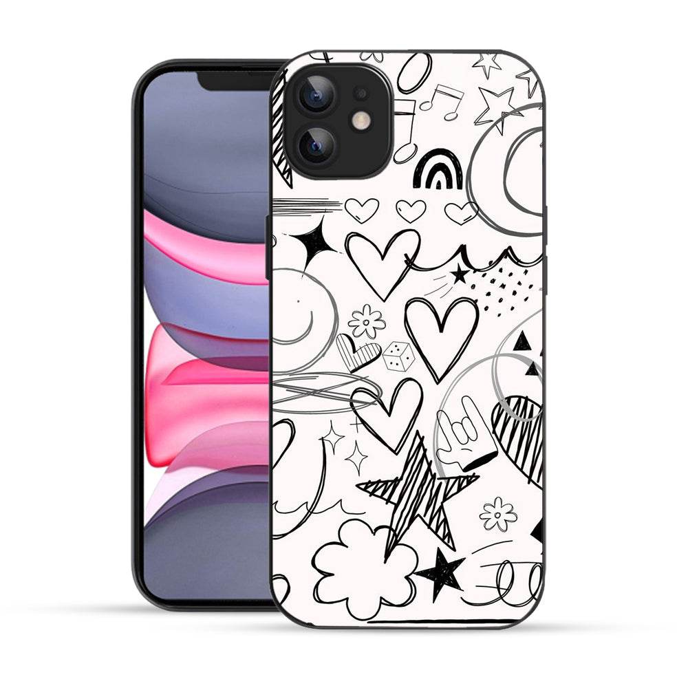 Bornstud Hand Drawn Heart Doodle Mobile Cover for iPhone 12 – Vibrant Elegance with Premium Protection - Bornstud