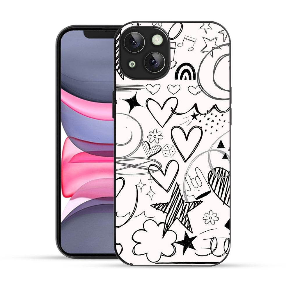 Bornstud Hand Drawn Heart Doodle Mobile Cover for iPhone 13 – Vibrant Elegance with Premium Protection - Bornstud