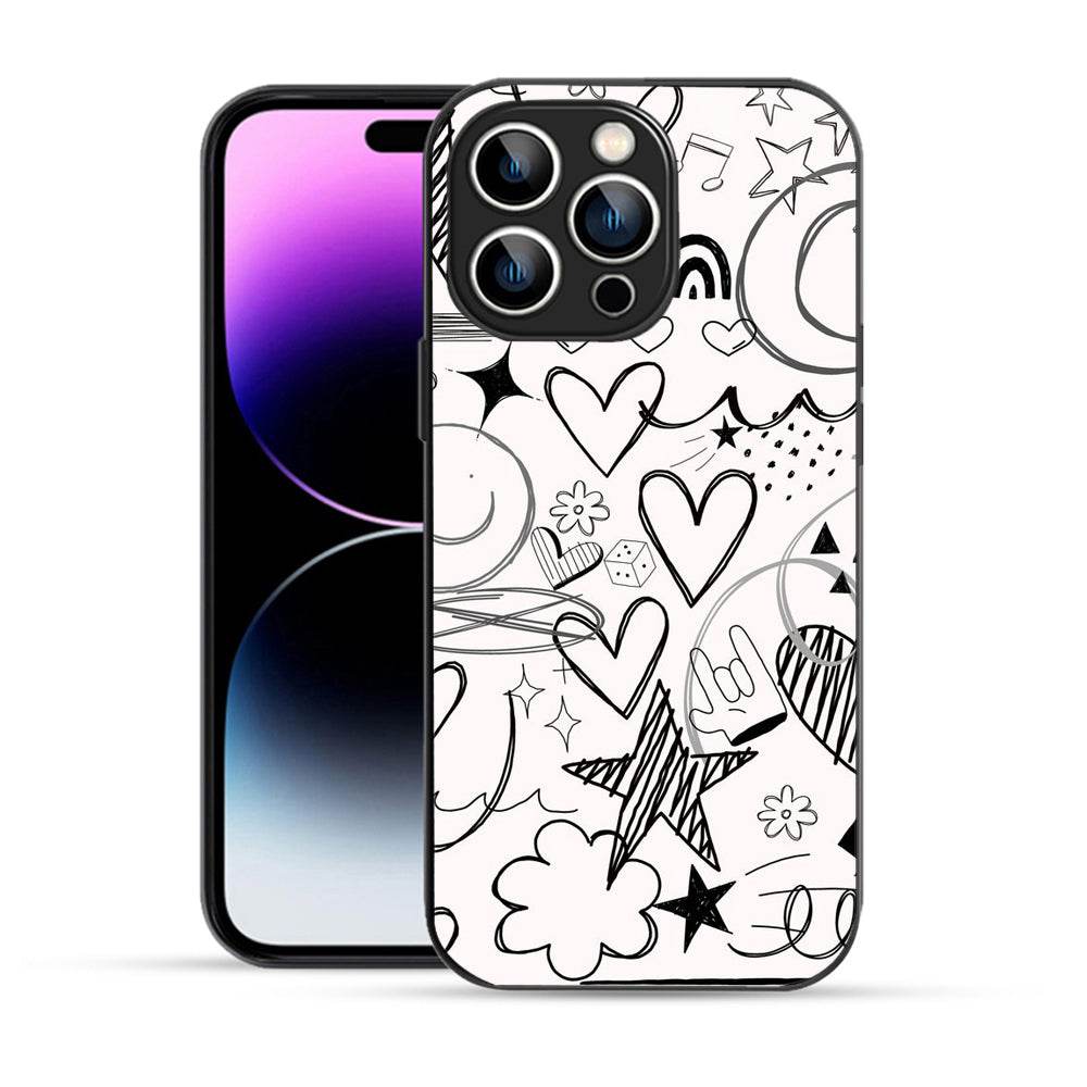 Bornstud Hand Drawn Heart Doodle Mobile Cover for iPhone 14 Pro Max – Vibrant Elegance with Premium Protection - Bornstud
