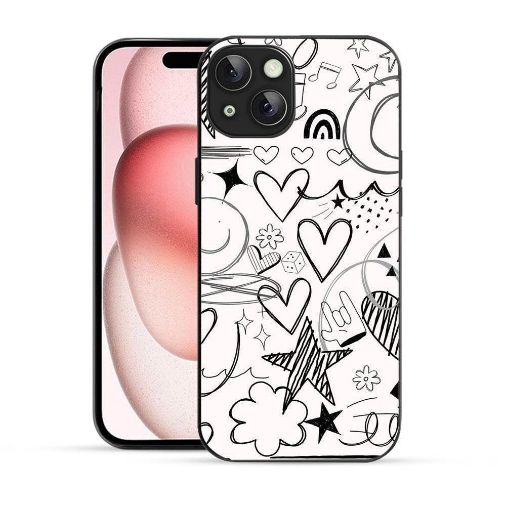 Bornstud Hand Drawn Heart Doodle Mobile Cover for iPhone 15 – Vibrant Elegance with Premium Protection - Bornstud