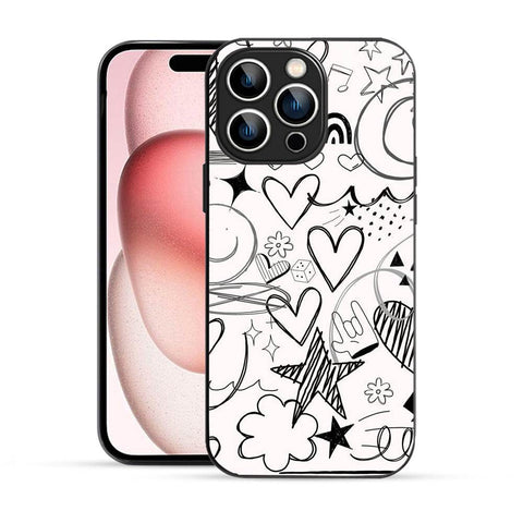 Bornstud Hand Drawn Heart Doodle Mobile Cover for iPhone 15 Pro Max – Vibrant Elegance with Premium Protection - Bornstud