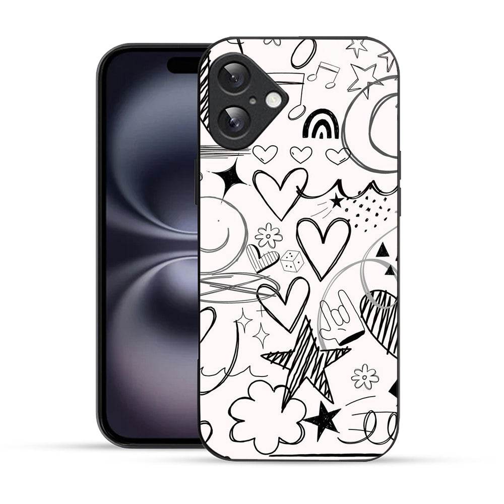 Bornstud Hand Drawn Heart Doodle Mobile Cover for iPhone 16 – Vibrant Elegance with Premium Protection - Bornstud