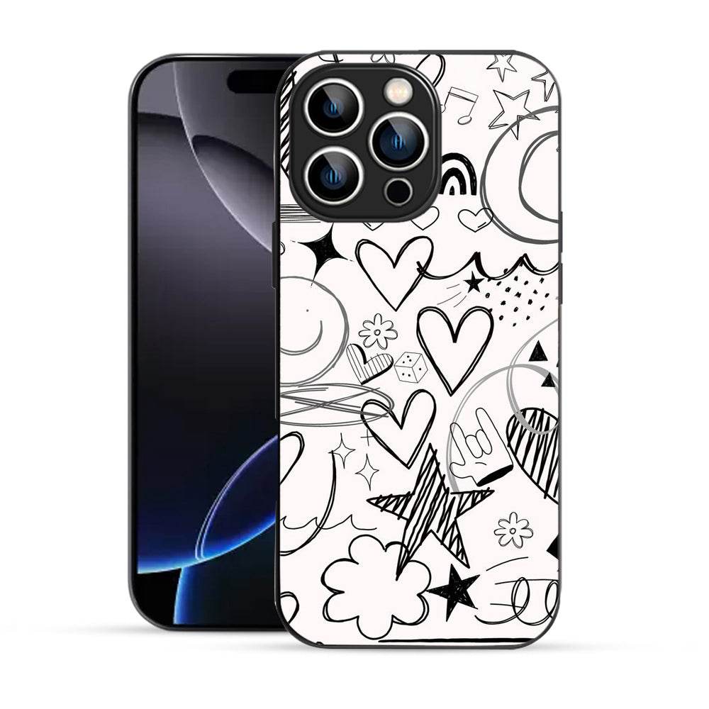 Bornstud Hand Drawn Heart Doodle Mobile Cover for iPhone 16 Pro – Vibrant Elegance with Premium Protection - Bornstud