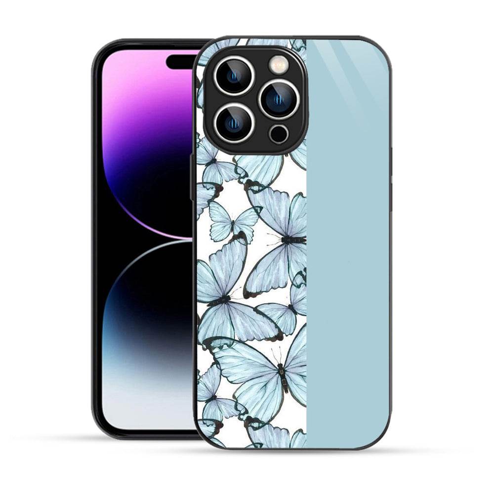 Elevate Your iPhone Experience with Bornstud's 2D Glass Printed Aesthetic Blue Butterfly  Mobile Back Cover - Bornstud