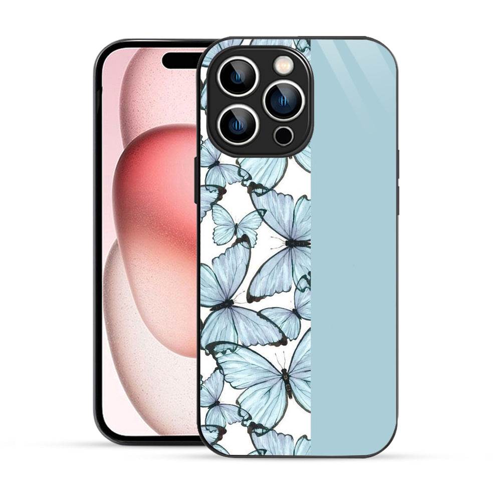 Elevate Your iPhone Experience with Bornstud's 2D Glass Printed Aesthetic Blue Butterfly  Mobile Back Cover - Bornstud