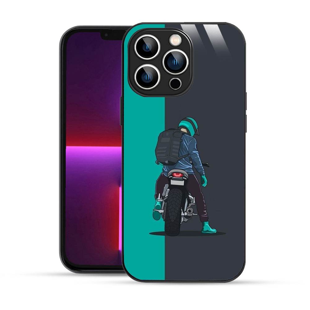Bornstud Biker with Backpack  Mobile Cover for iPhone 13 Pro Max – Vibrant Elegance with Premium Protection - Bornstud
