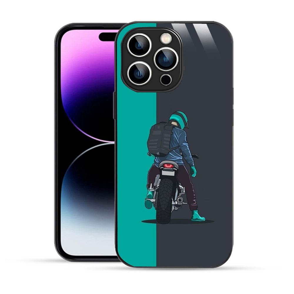 Bornstud Biker with Backpack  Mobile Cover for iPhone 14 Pro Max – Vibrant Elegance with Premium Protection - Bornstud