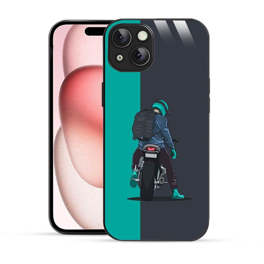 Bornstud Biker with Backpack  Mobile Cover for iPhone 15 – Vibrant Elegance with Premium Protection - Bornstud