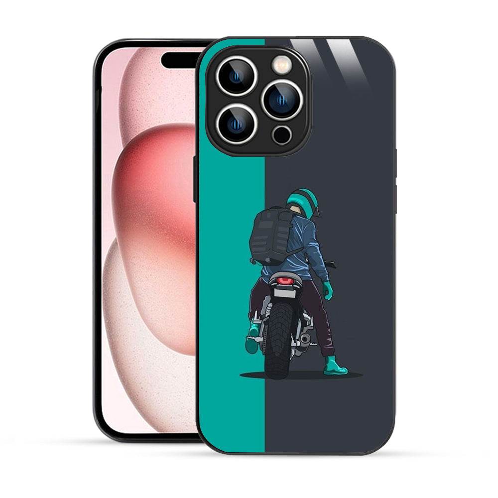 Bornstud Biker with Backpack  Mobile Cover for iPhone 15 Pro Max – Vibrant Elegance with Premium Protection - Bornstud