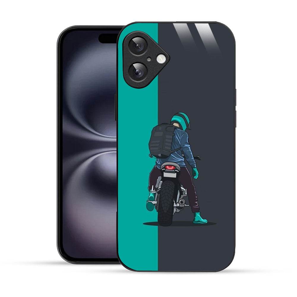 Elevate Your iPhone Experience with Bornstud's 2D Glass Printed Aesthetic Biker with Backpack  Mobile Back Cover - Bornstud