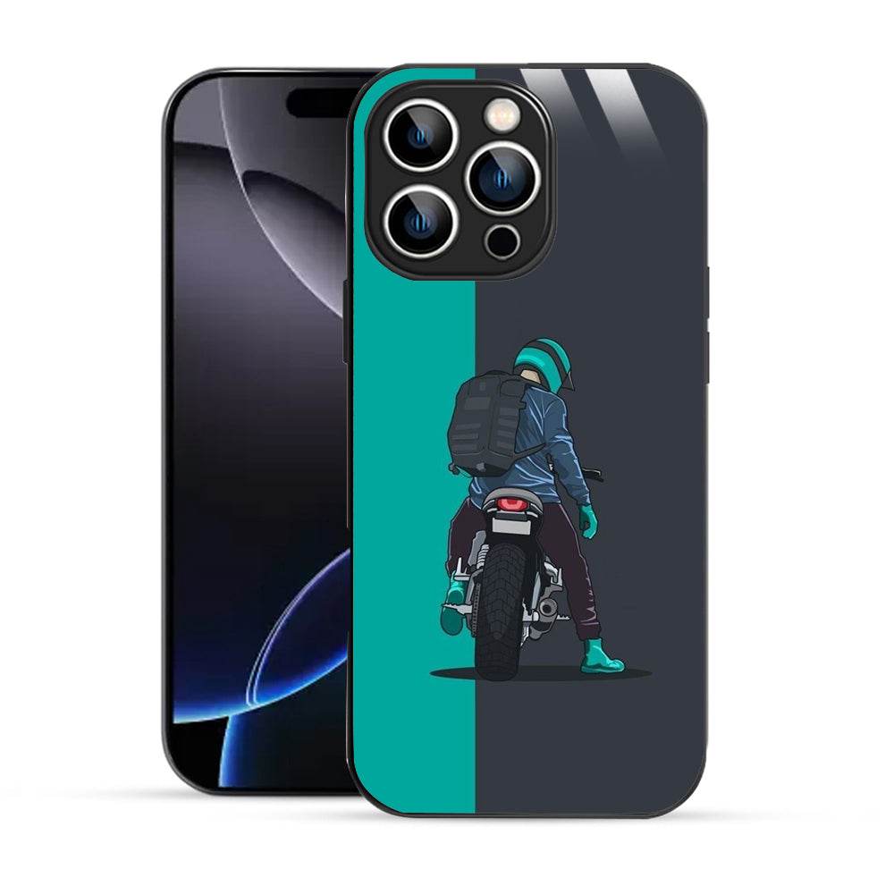 Bornstud Biker with Backpack  Mobile Cover for iPhone 16 Pro – Vibrant Elegance with Premium Protection - Bornstud