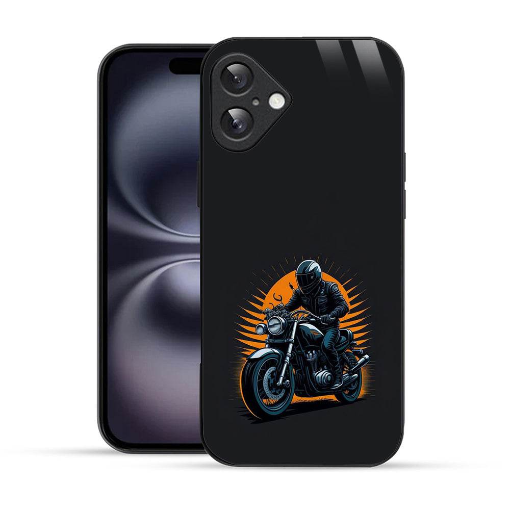 Elevate Your iPhone Experience with Bornstud's 2D Glass Printed Classic Motorcycle Rider Sunset Mobile Back Cover - Bornstud