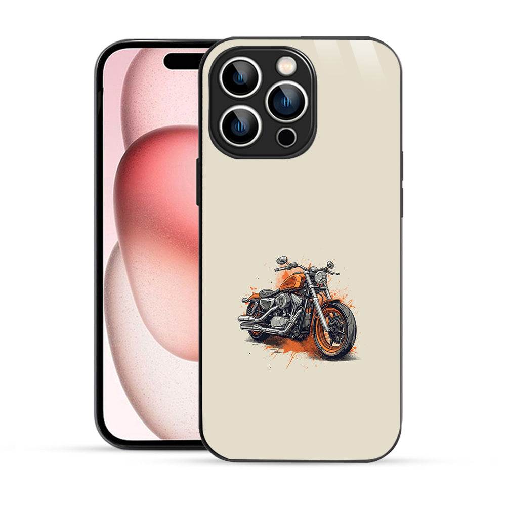 Elevate Your iPhone Experience with Bornstud's 2D Glass Printed Vintage bike orange Mobile Back Cover - Bornstud