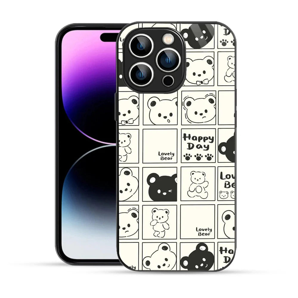 Bornstud Bear Grid Printed Case for iPhone 14 Pro Max