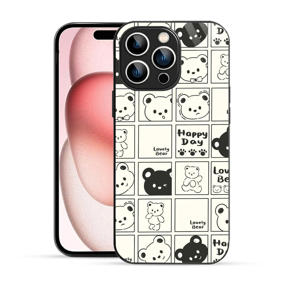 Bornstud Bear Grid Printed Case for iPhone 15 Pro Max