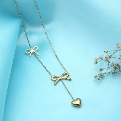 Bow & Heart Y-Chain Necklace