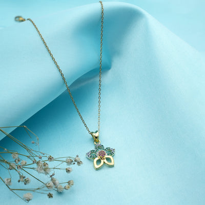 Gold Multi-Color Crystal Flower Necklace – Dainty Floral Bloom Pendant