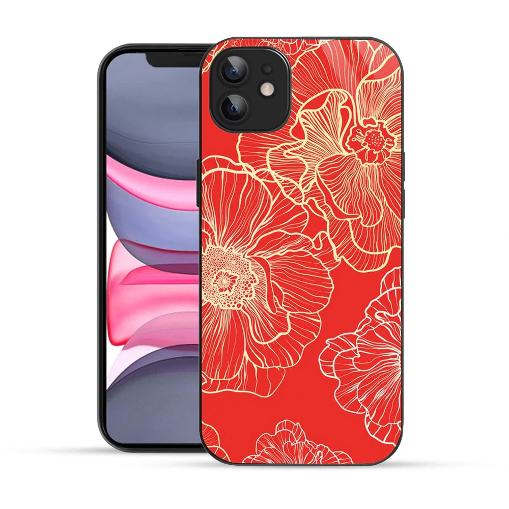 Bornstud Bold Floral Printed Case for iPhone 11 Red & Golden