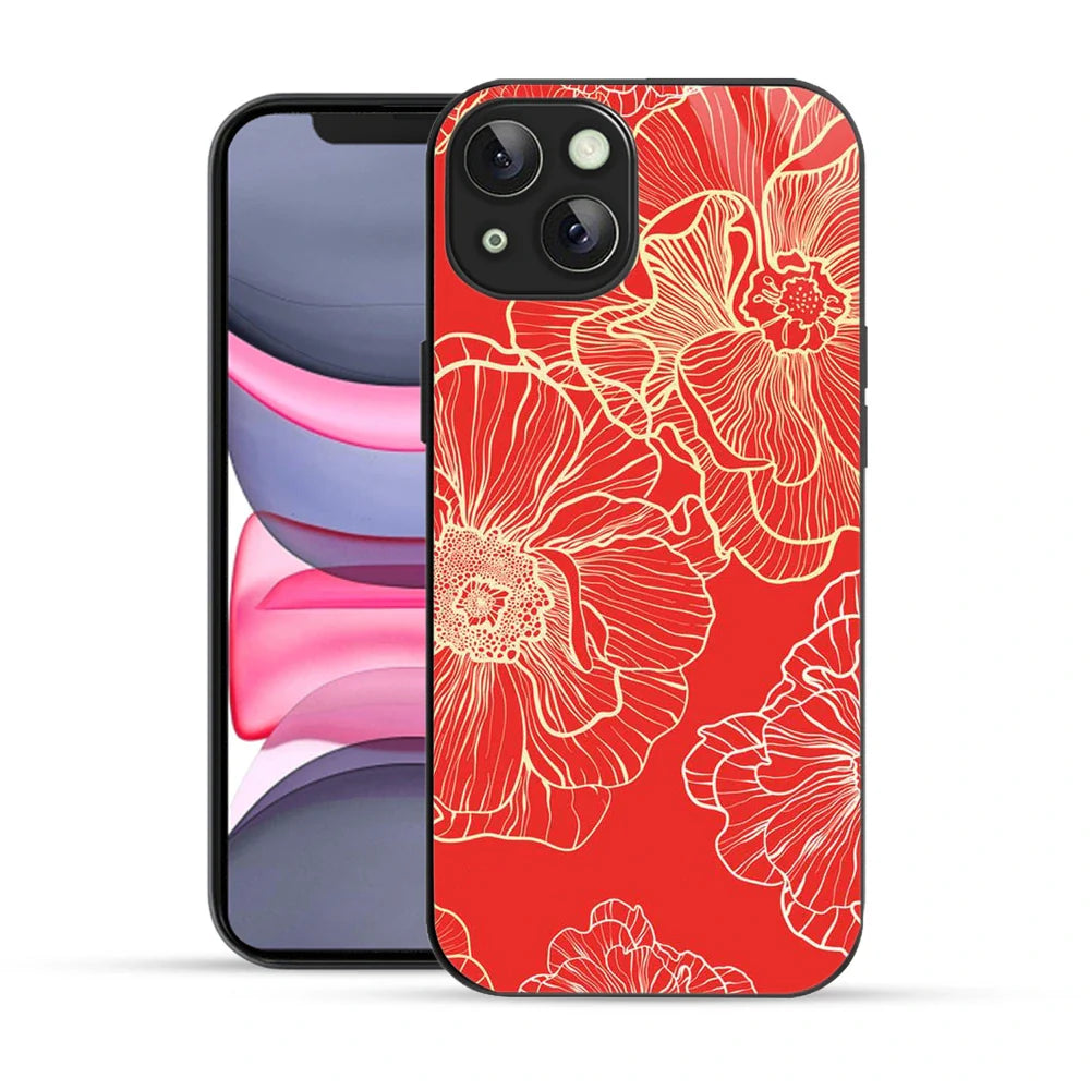Bornstud Bold Floral Printed Case for iPhone 13 Red & Golden