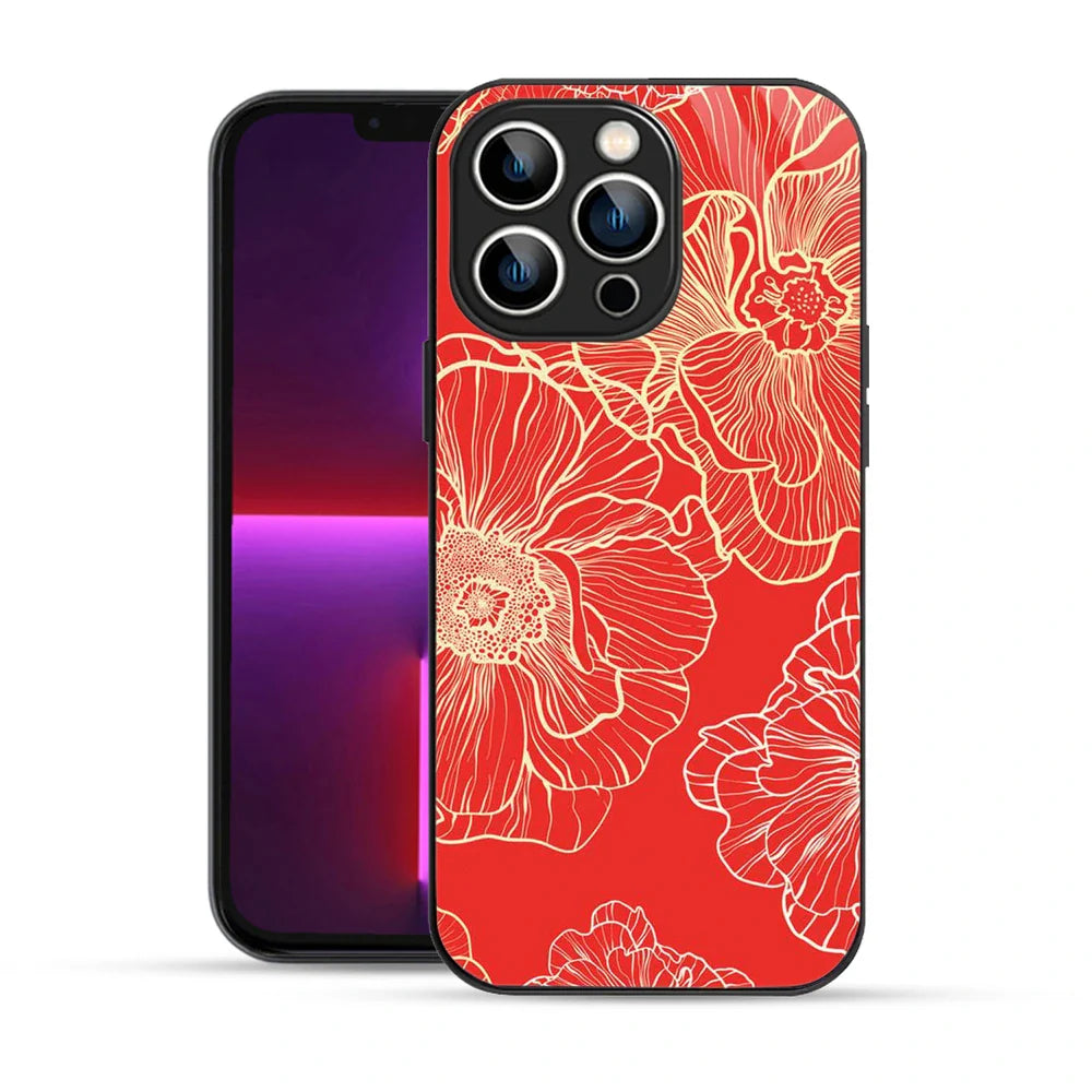 Bornstud Bold Floral Printed Case for iPhone 13 Pro Max Red & Golden