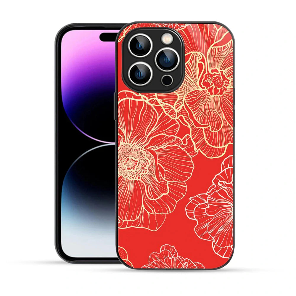 Bornstud Bold Floral Printed Case for iPhone 14 Pro Red & Golden