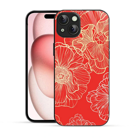 Bornstud Bold Floral Printed Case for iPhone 15 Red & Golden