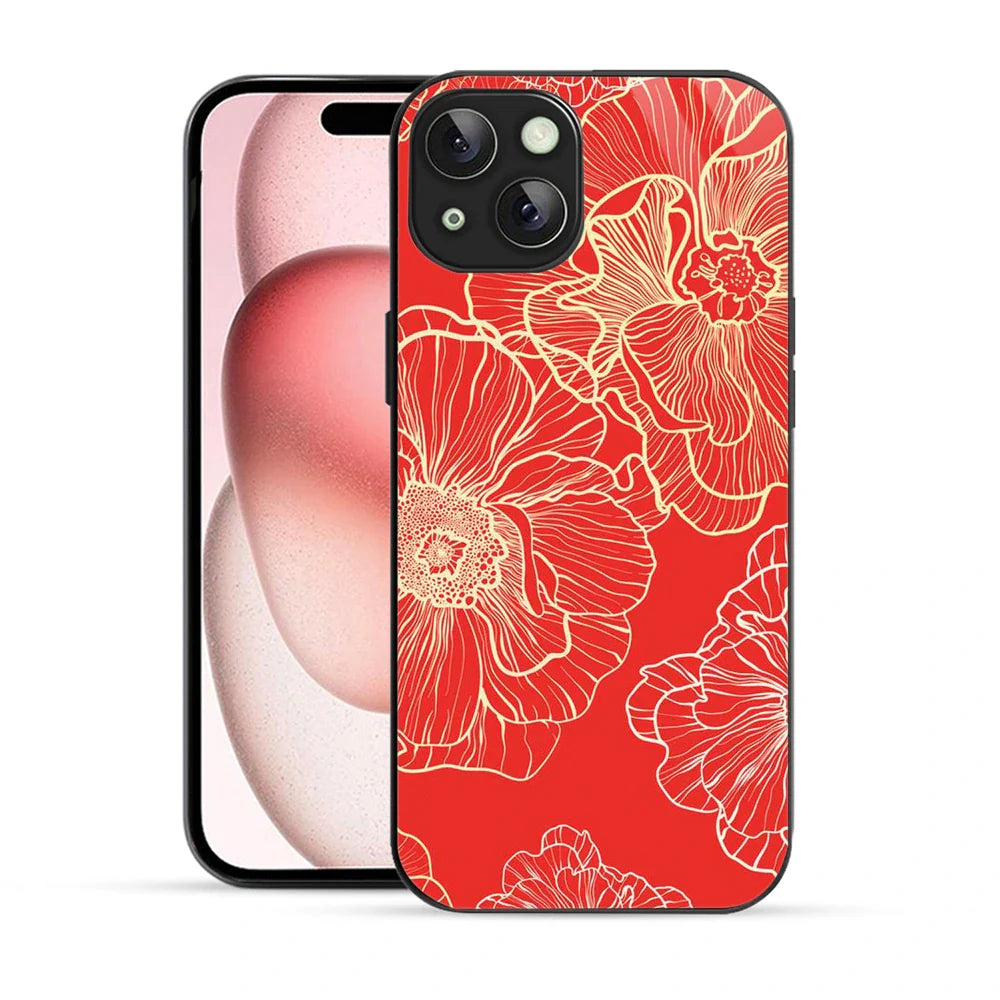 Bornstud Bold Floral Printed Case for iPhone 15 Plus Red & Golden