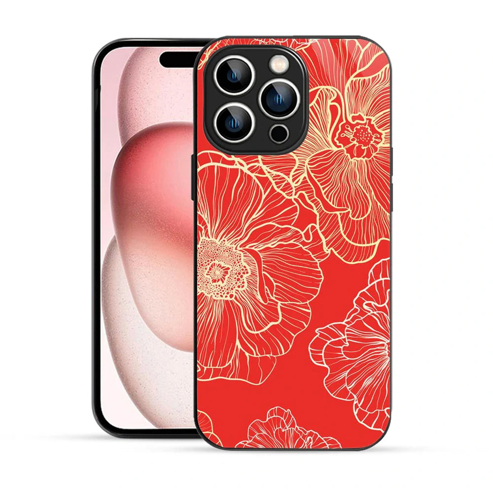 Bornstud Bold Floral Printed Case for iPhone 15 Pro Red & Golden