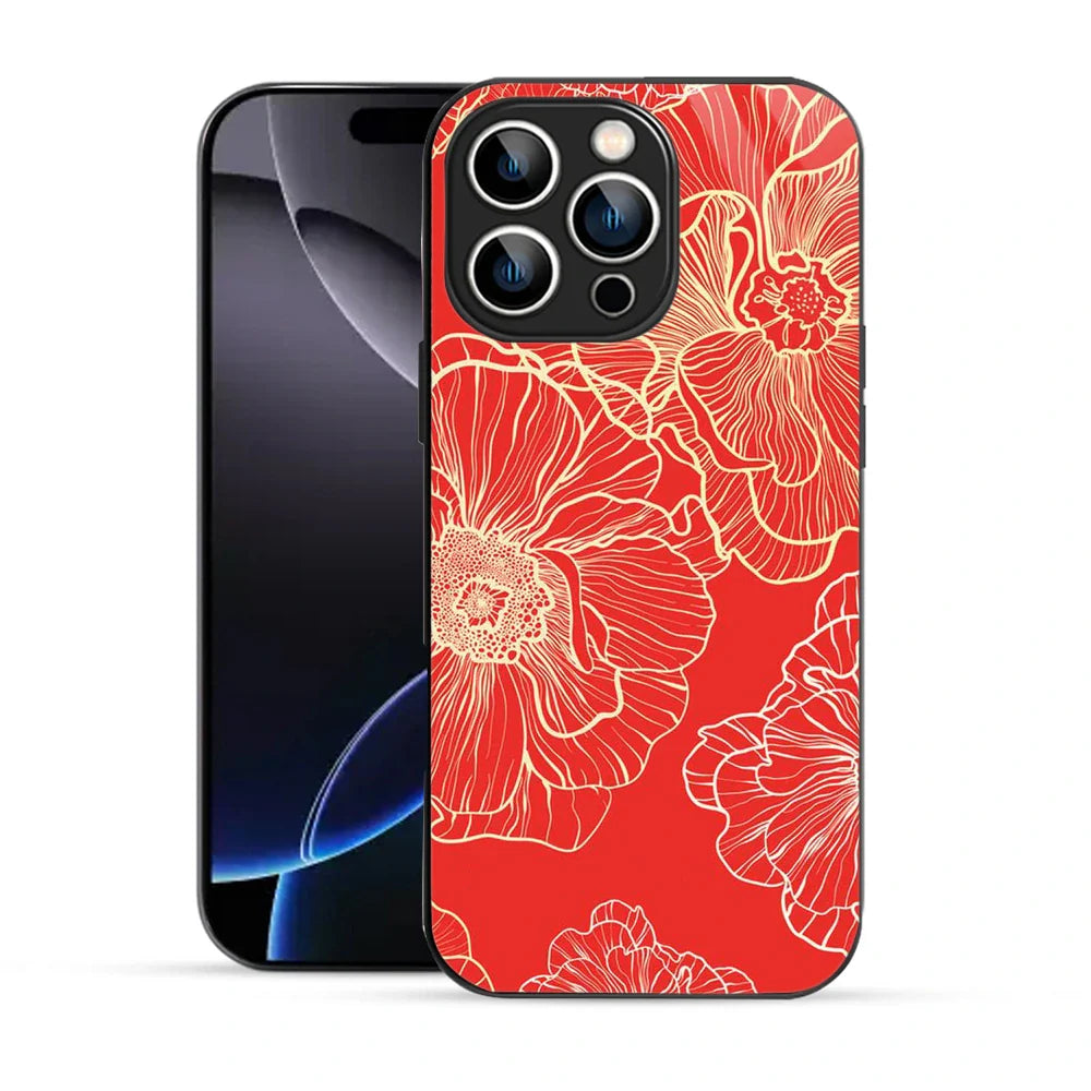 Bornstud Bold Floral Printed Case for iPhone 16 Pro Red & Golden