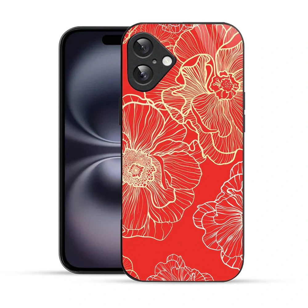 Bornstud Bold Floral Printed Case for iPhone 16 Plus Red & Golden