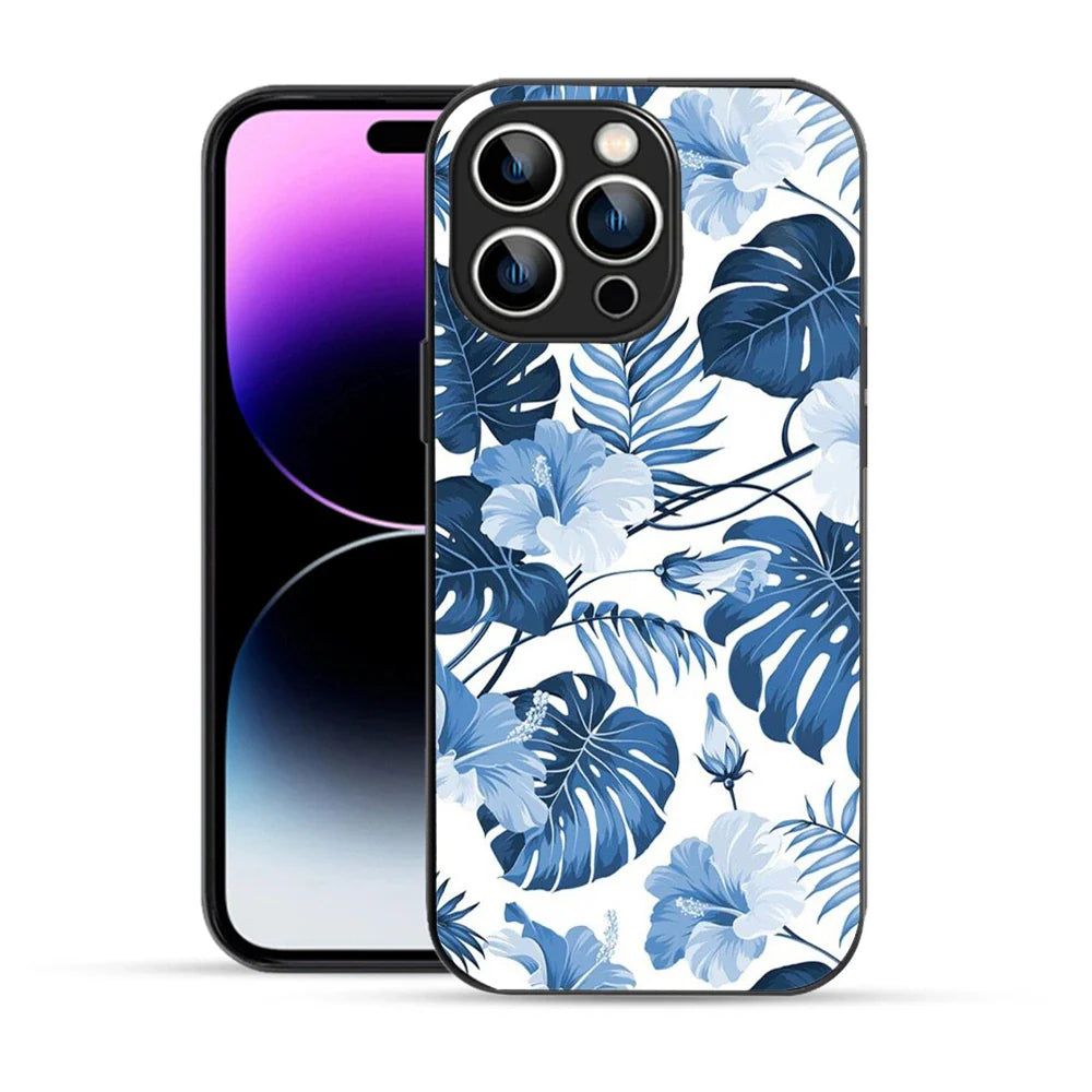 Bornstud Tropical Hibiscus Printed Case for iPhone 14 Pro Max Blue