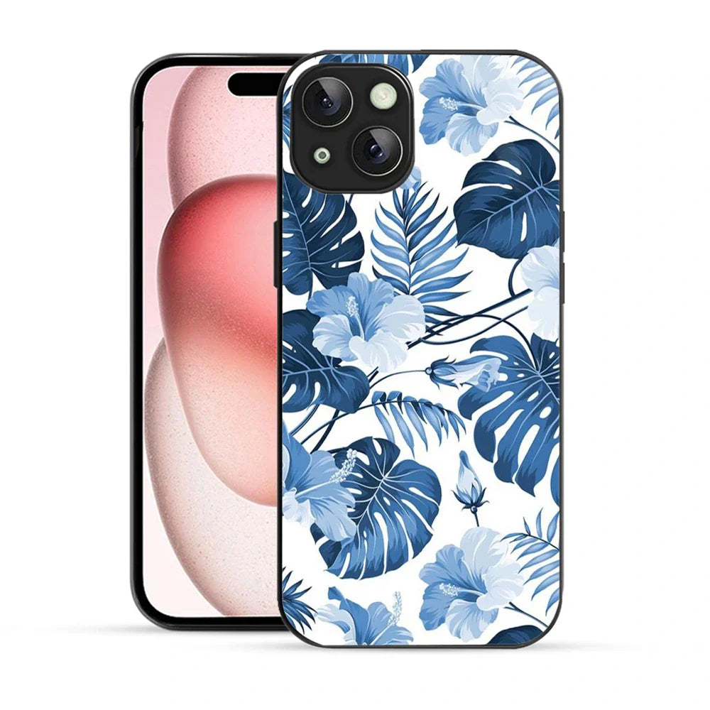 Bornstud Tropical Hibiscus Printed Case for iPhone 15 Plus Blue